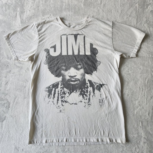 Jimi Hendrix Face Shirt Mens Medium White Grey Graphic Print *Stains, Hole - Picture 1 of 13